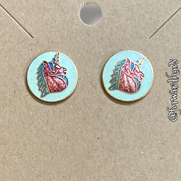 Beautiful Cloisonné Unicorn Earrings – Vibrant and Detailed Design - Picture 5 of 9